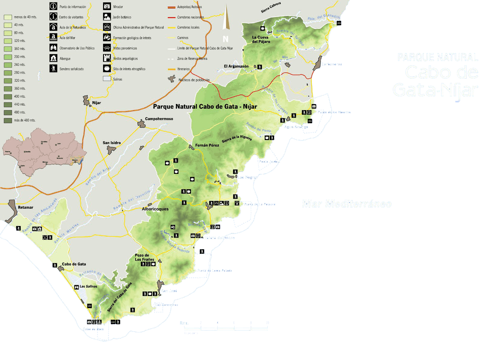 Mapa Cabo de Gata con Happy Kayak Cabo de Gata